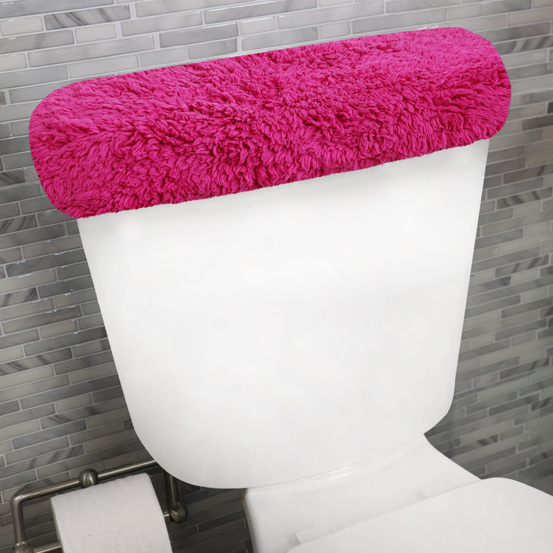 100% Cotton Plush Toilet Tank Lid Cover with Elastic Fit, Soft Decorative Bathroom Accent, 10"x22", Hot Pink