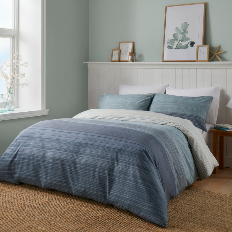 Fairhaven Polyester Striped Duvet Cover Set with Pillowcases Included, Double - 2 Standard Pillowcase, Blue