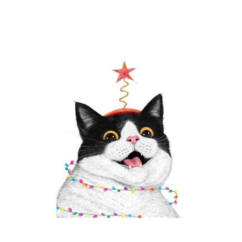 Chat de Noël - reproduction d'art murale - toile tendue, H 18 po x l 12 po, Toile tendue, Ne s’applique pas