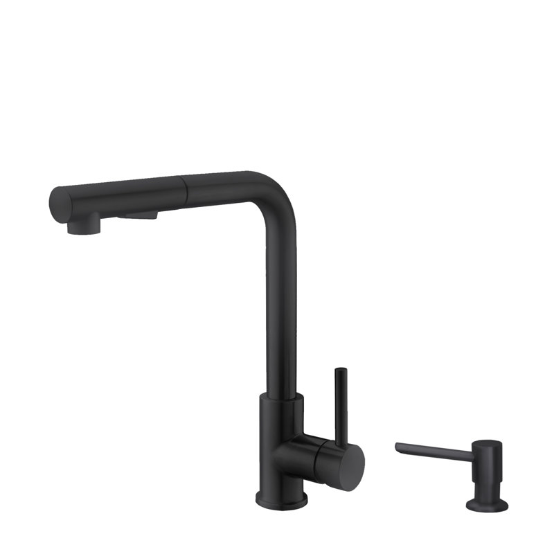 STYLISH Signature Single Handle Pull Down Stainless Steel Kitchen Faucet with Soap Dispenser, Black