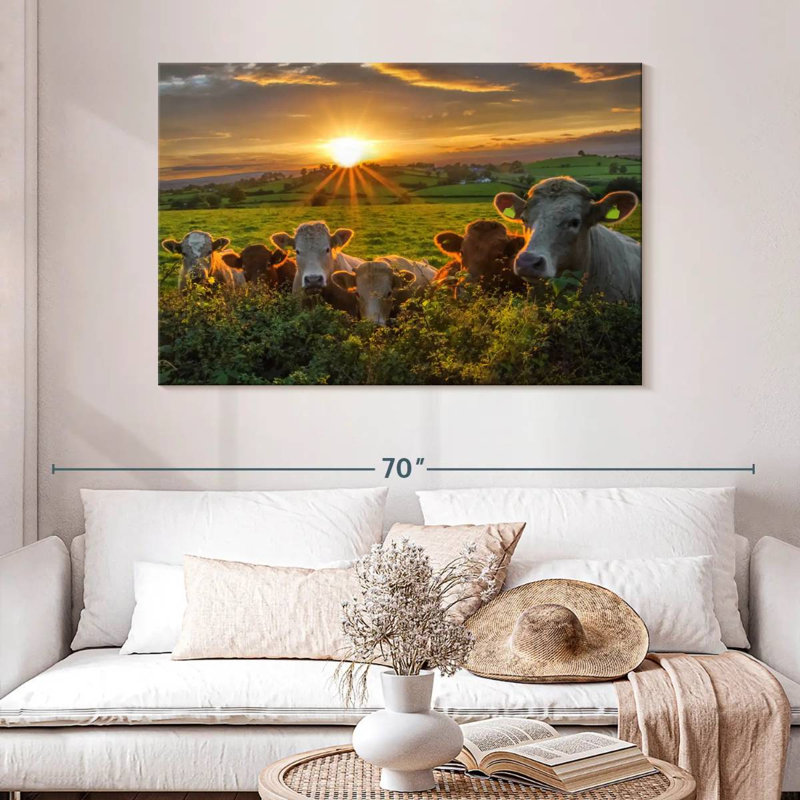 Brampt, vaches au coucher du soleil, H 32 po x l 48 po