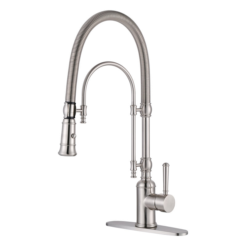 Pull Out Gooseneck High-Arc Kitchen Faucet, Brushed Nickel