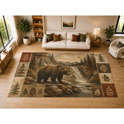Tapis d'intérieur ultra-léger « Cascade d'ours » (198 x 300 cm), motif ours, idéal pour le salon, la chambre à coucher, la salle à manger, le bureau ou la salle familiale. Doux et à poils courts, avec un envers antidérapant en silicone. Couleur : marron.