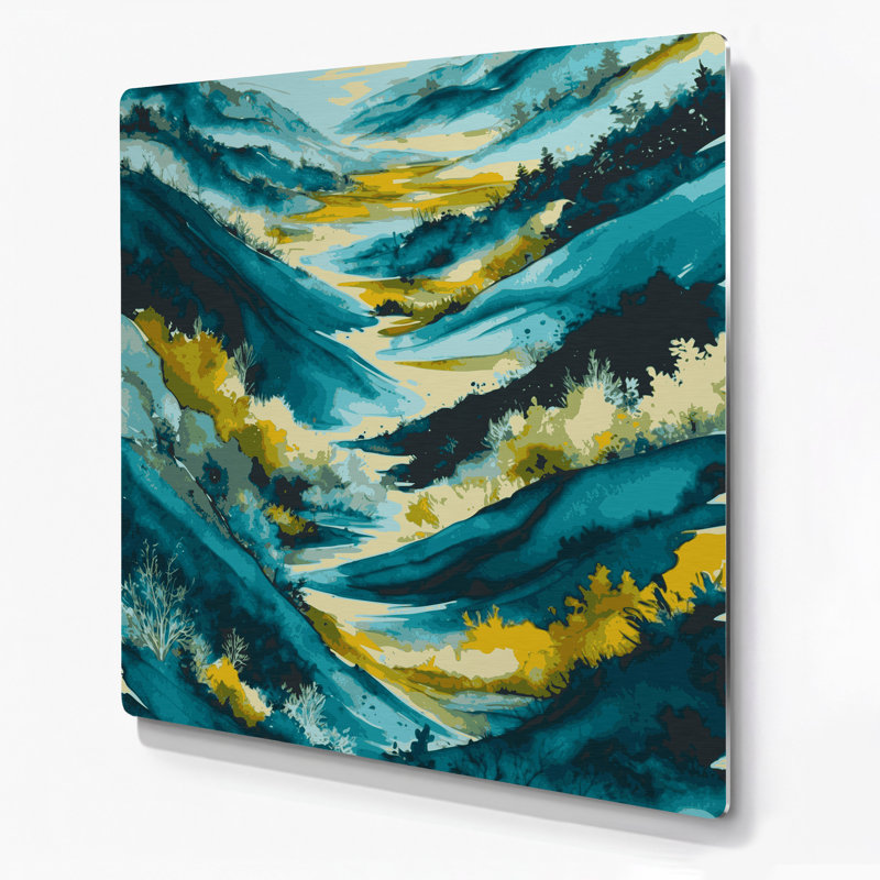 Aquarelle paysage 56 art mural en métal brun, H 16 po x l 16 po