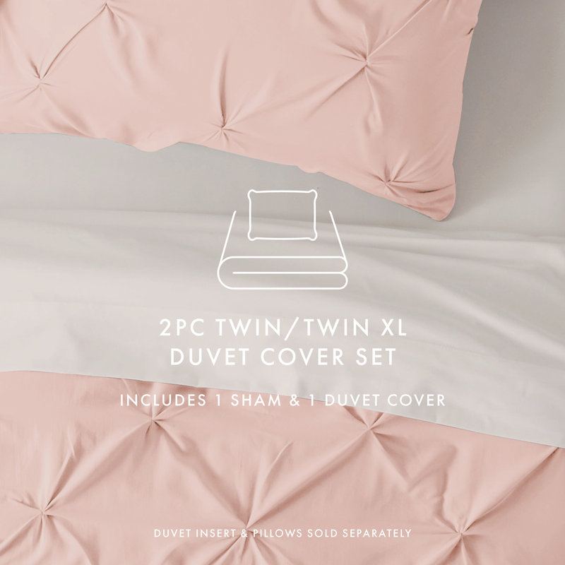 Pinch Pleat Textured Duvet Cover Set, Twin Duvet Cover + 1 Sham, Blush