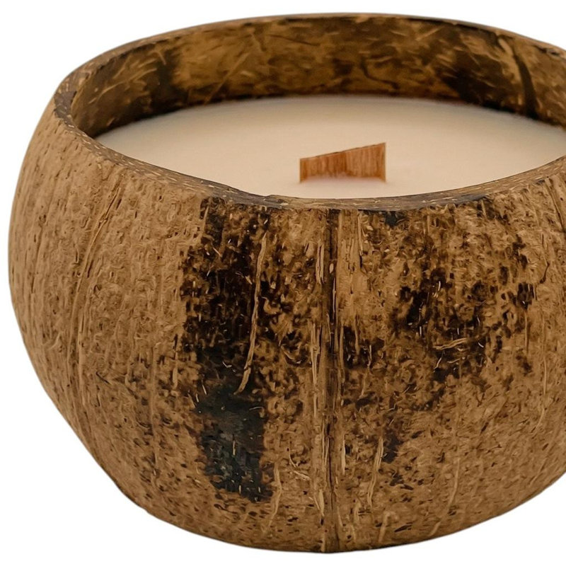 Bougie parfumée 4 "orchidée ivoire et sel de mer dans une coquille de noix de coco brune