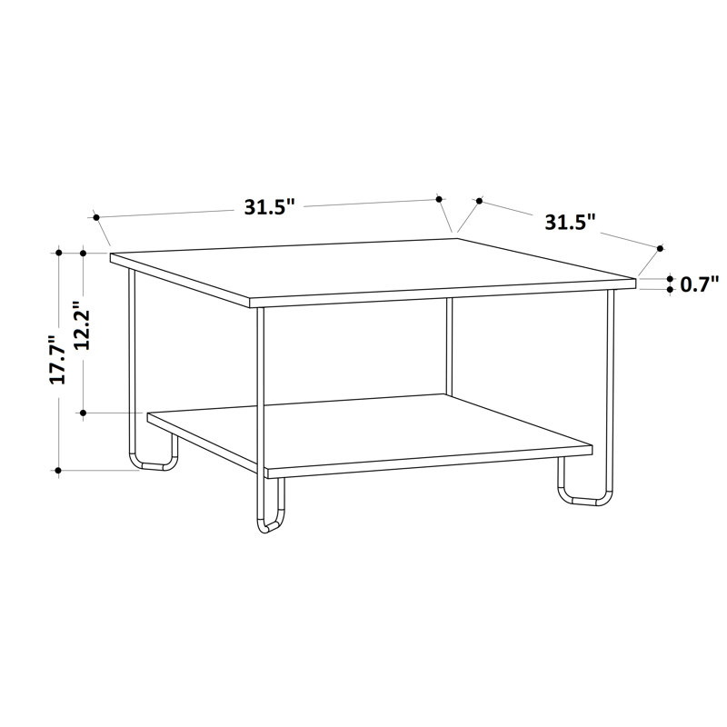 Table basse 4 pieds Marvin - Table basse rectangulaire moderne avec tablette inférieure Marvin, Moka clair
