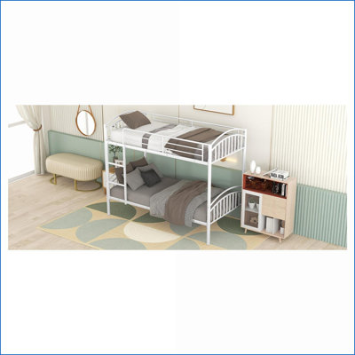 Twin-Over-Twin White Metal Bunk Bed - Splits into 2 Twin Beds, No Box Spring Needed