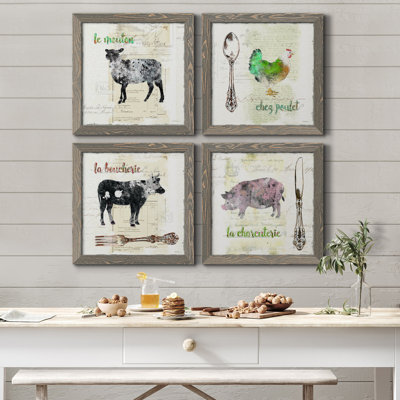 Golden Cuisine Sheep - Ensemble de 4 peintures sur toile encadrées