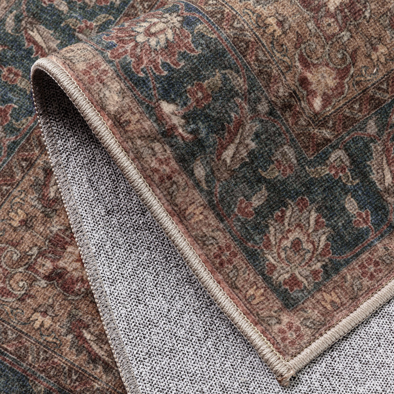 Tivora Oriental Machine Washable Brown Area Rug, Runner 2'3" x 7'6"