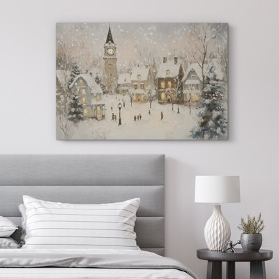 Vintage Winter Village Landscape Country Cottage Christmas Decor Framed Canvas Print Wall Art