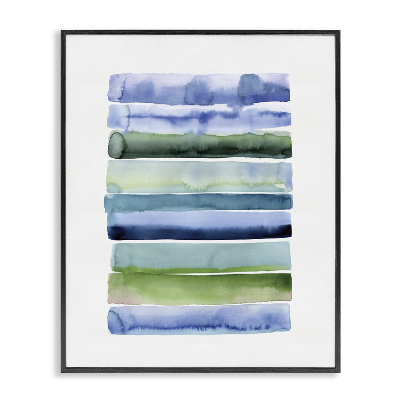 Vert et bleu à rayures ombrées, estampe numérique par Stephanie Ryan, Giclée encadrée noir minuit, H 14 po x l 11 po
