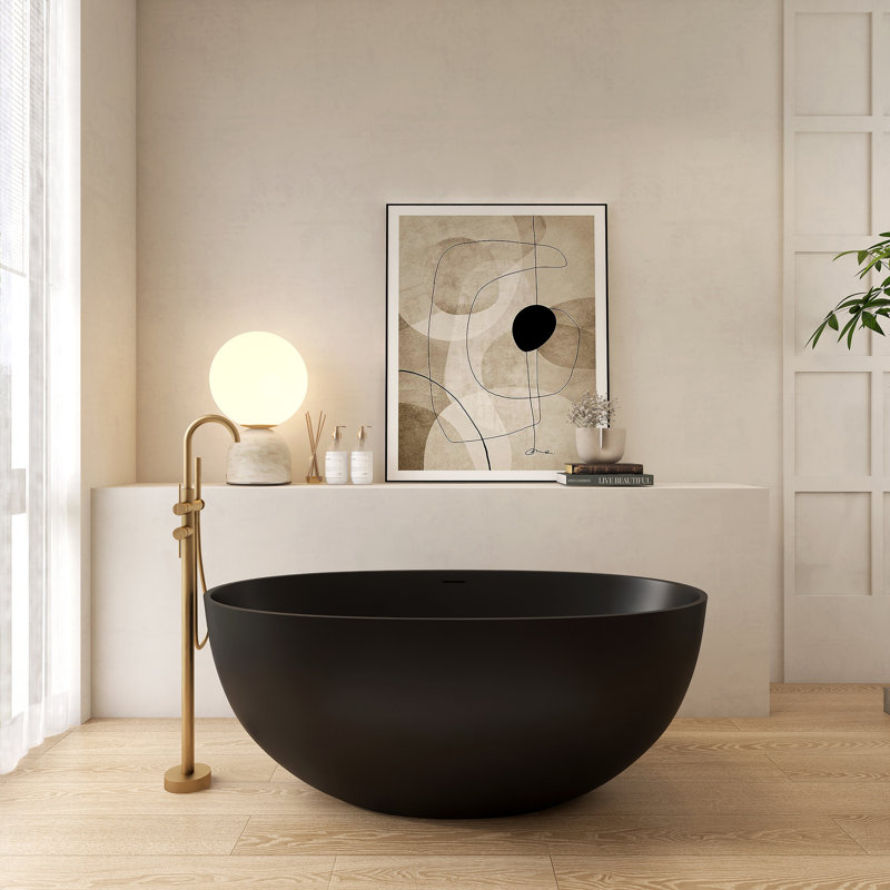 Baignoire de trempage autoportante 55,11 po, Noir mat