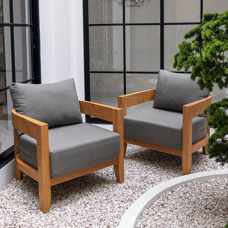 Ensemble de 2 chaises d'extérieur en teck avec coussins Keaton
