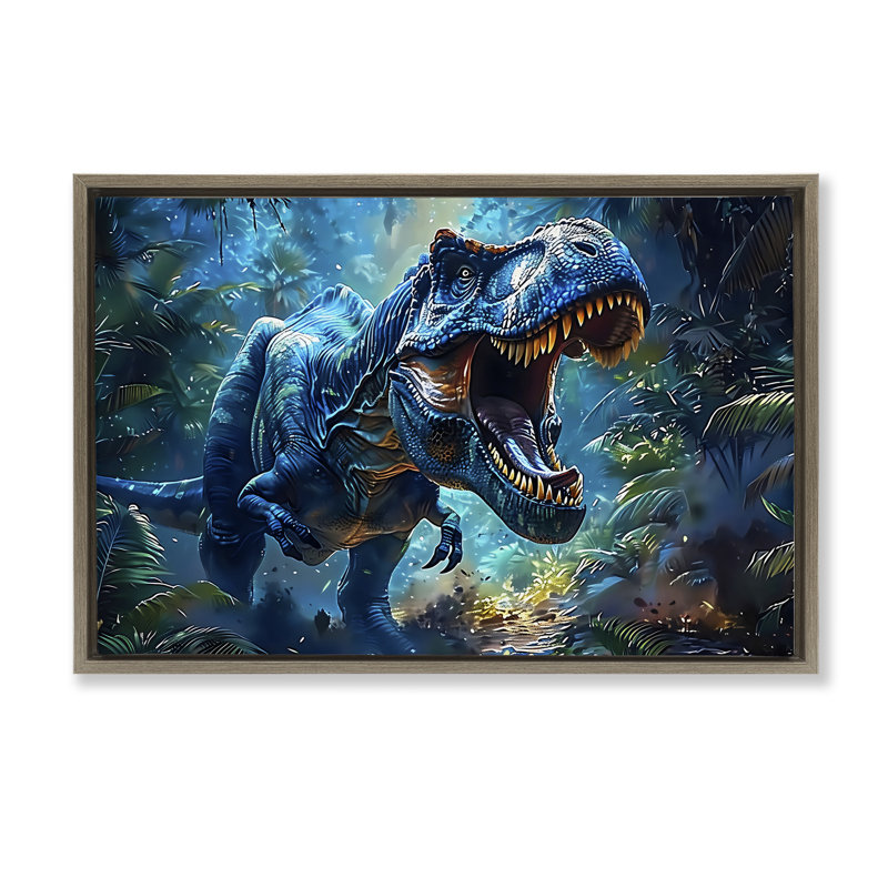 Cadre flottant bleu de dinosaure aux tons bleus, design par Creative Studio, H 21 po x l 31 po