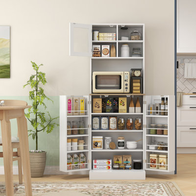 Armoire de cuisine 66,5 po avec support à micro-ondes, armoire de rangement autoportante avec huche, 8 tablettes de porte, tablettes réglables, armoire à nourriture pour salle à manger HOMcom, blanc