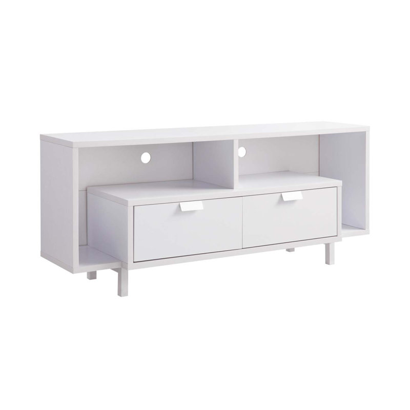 Meuble télé 60 po avec deux tablettes et deux tiroirs Modern - blanc