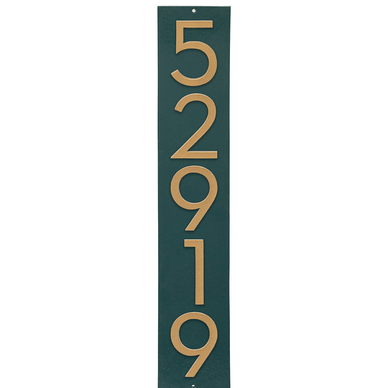 Plaque d'adresse verticale flottante 4 po (5 chiffres), Vert forêt, Or