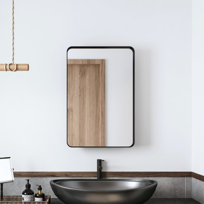 Metal Framed Medicine Cabinet With Mirror And Adjustable Shelves Black Wall Mirror With Storage