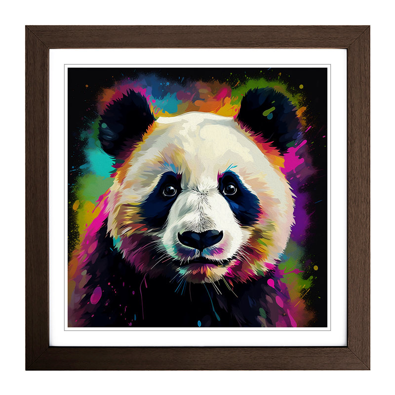 Panda - Single Picture Frame Print on Wood, Walnut