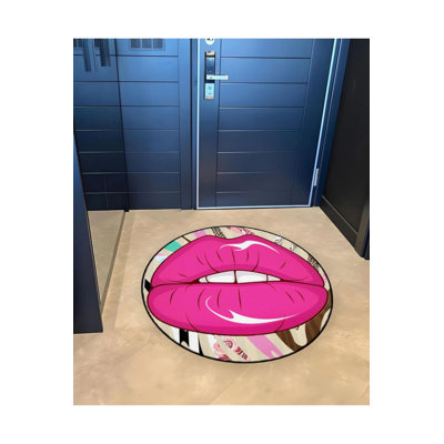 Pink Lip Pattern Detailed Woven Base Modern Decorative Carpet