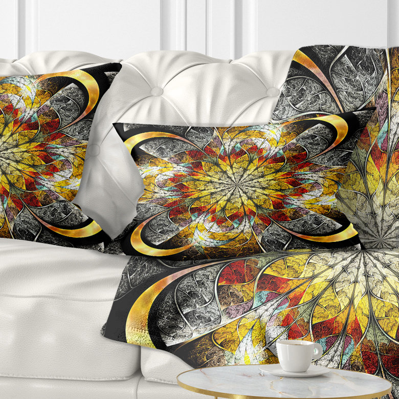 Fleur d'or symétrique - coussin à imprimé floral