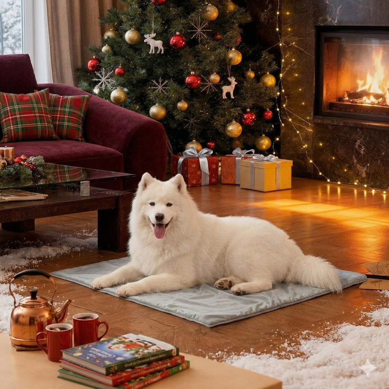 Grand tapis chauffant pour animal de compagnie mesurant 35 par 24 pouces, résistant à l'humidité, résistant à la mastication, doté de 6 niveaux de chaleur avec fonction de minuterie, convient à une utilisation à l'intérieur avec des canines et des félins