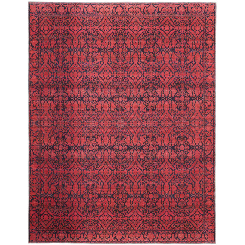 Tapis oriental en polyester tissé à la machine en rouge / noir, Rectangle 10 pi 6 po x 14 pi