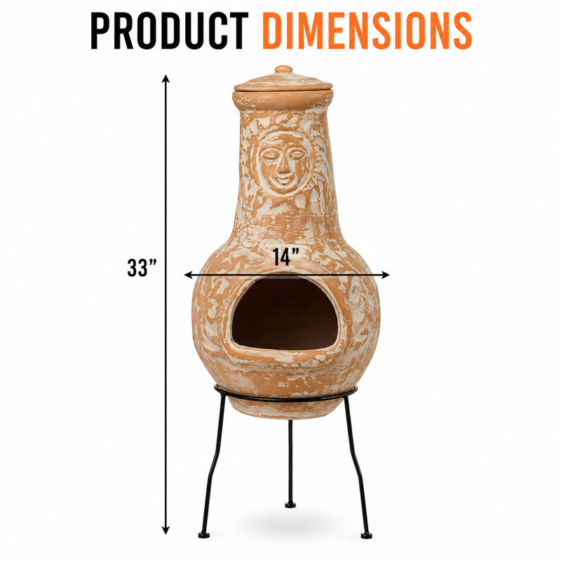 Urn Clay Wood Burning Smokeless Chimnea, Terra Cotta