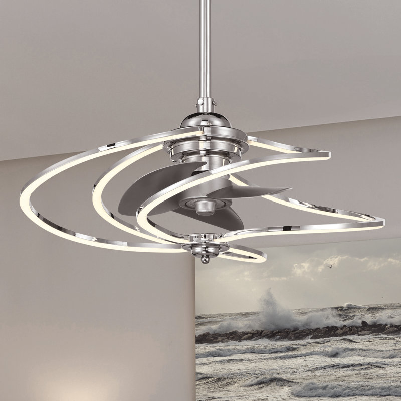 Peshawa 24" LED Fandelier in Polished Chrome with Remote Control, Polished Chrome