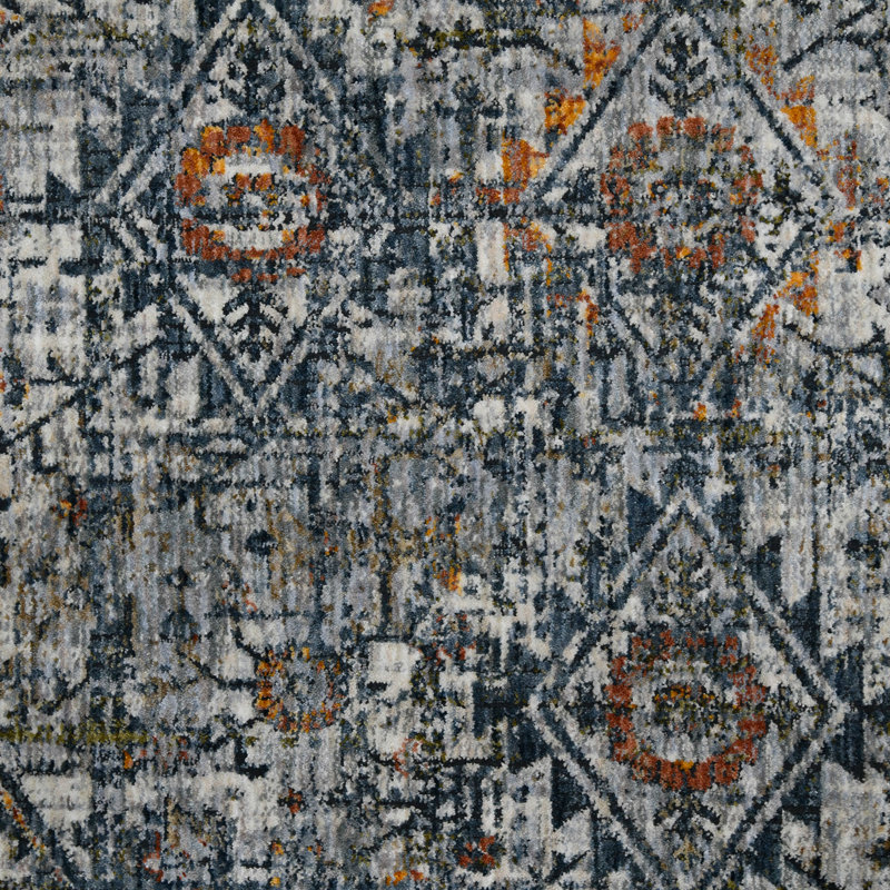 Gray and Ivory Rectangular Oriental Synthetic Area Rug 5'3" x 7'6"