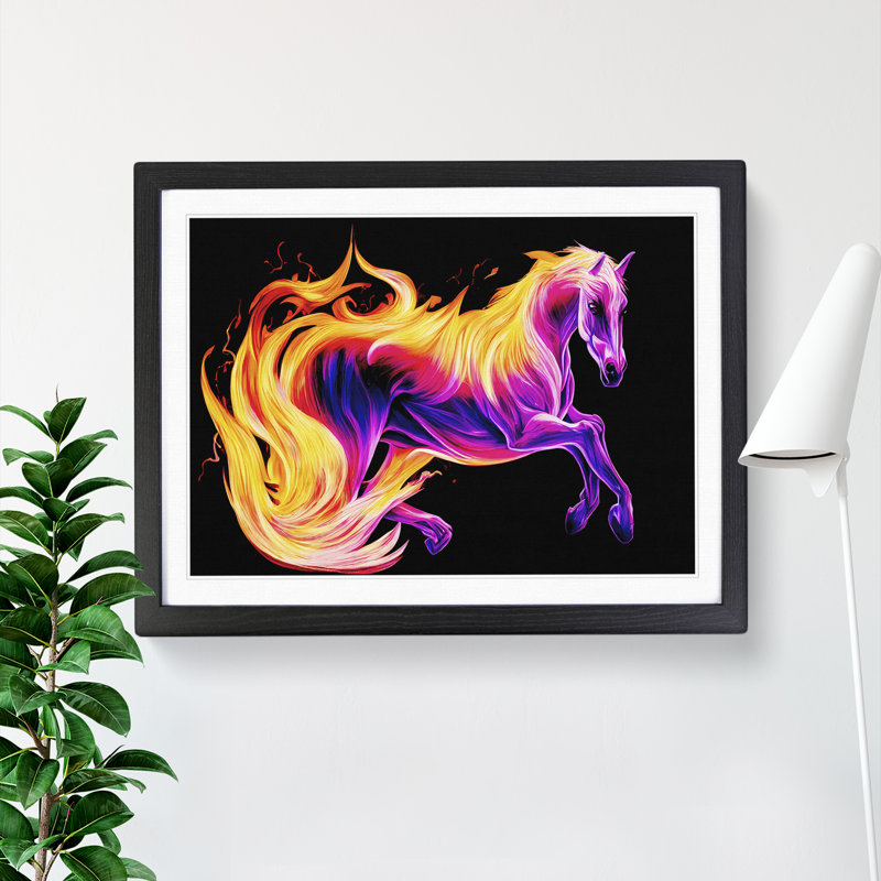 Revered Horse - Single Picture Frame Painting, Black Framed, 46cm H x 64cm W x 2cm D