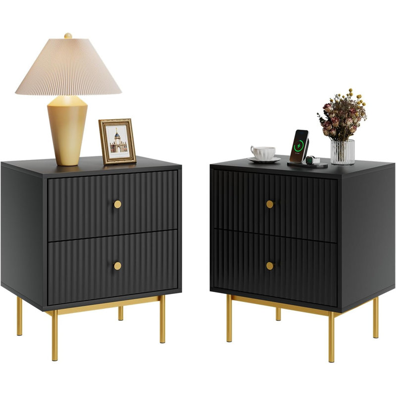 Nightstand With 2 Drawers, Black