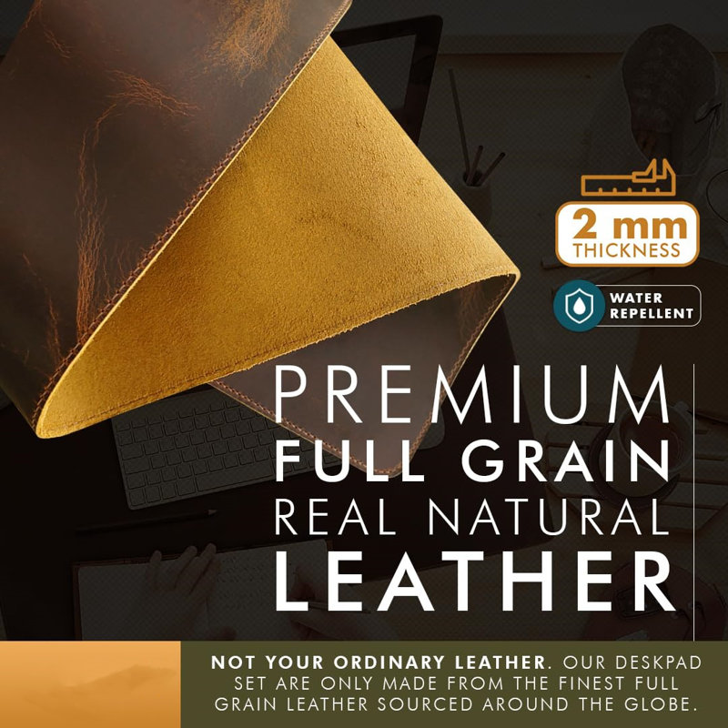 Leather Desk Pad (Real) Leather Desk Mat Set Large Desk Cover Desk Blotter Desk Protector Computer Mat For Keyboard Gaming Mouse Pad Table Laptop Office Desktop Accessories Antique