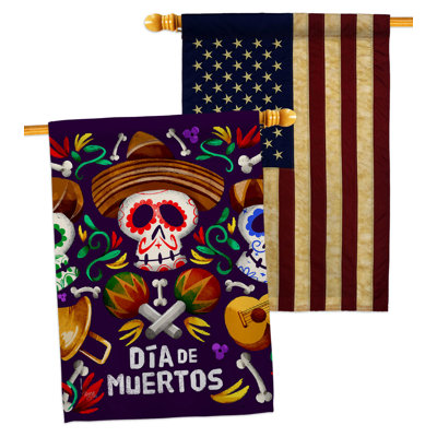 Drapeau de maison 40 po x 28 po Dia De Muertos Skulls