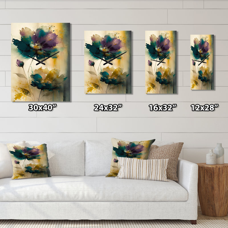Horloge murale surdimensionnée Delicate Blossoming Pansy Flower Retro II, Grand