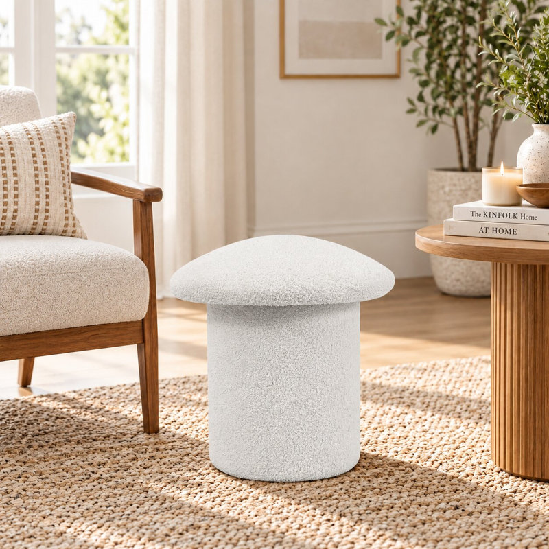 Pouf rembourré ottoman en forme de champignon de 44,5 cm avec tissu doux effet peluche pour salon et chambre à coucher