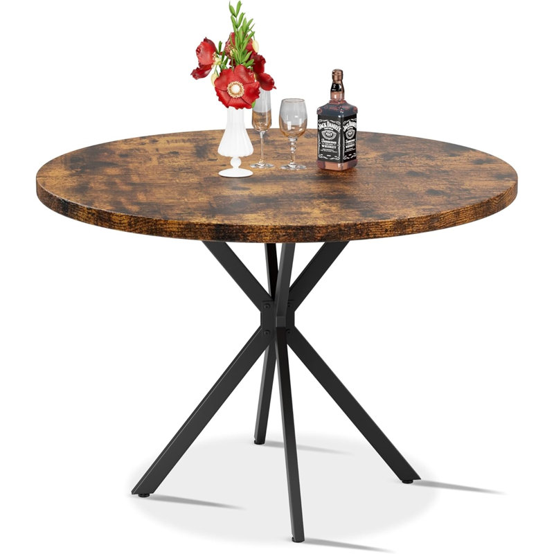 38.5" Round Dining Table Modern Style Kitchen Table With MDF Table Top And X-Shaped Pedestal Metal Legs, Small Circle Dining Room Leisure Table End Table For Home Office Conference, 2 To 4 People
