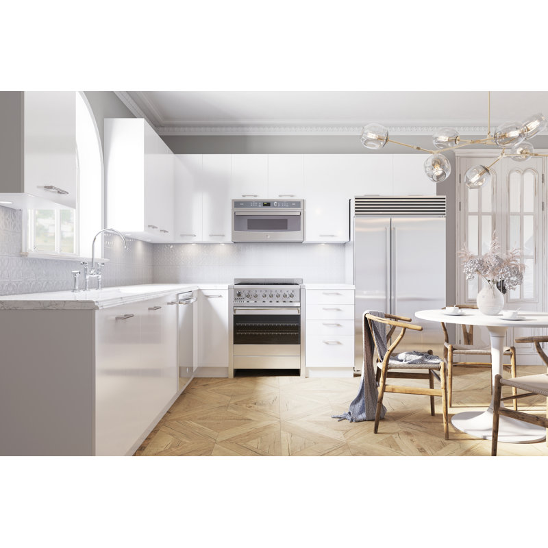 Cambridge Radiance 30 in. W x 24 in. D x 84 in. H Ready to Assemble Slab Pantry Kitchen Cabinet in White Gloss