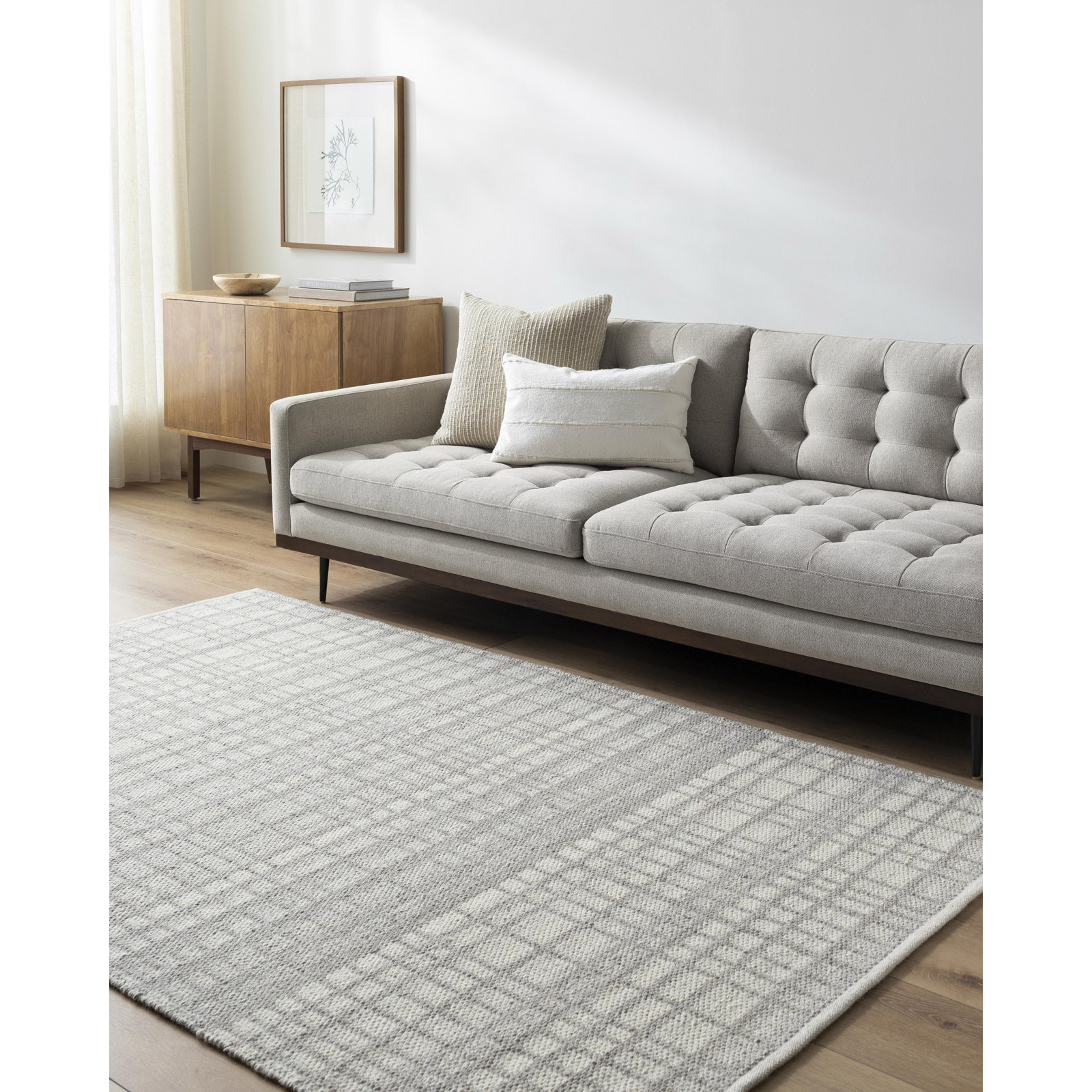 Lavande Hand-Woven Gray Plaid Rug, Rectangle 6' x 9'