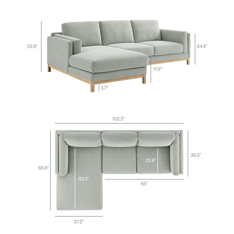 Roscoe Left-Facing Fabric Sectional Sofa With Chaise, Mist Fabric, Left Hand Facing