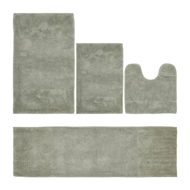 Granada Premium 100% Cotton 2155 GSM 4-Piece Bath Rug Set, OEKO-TEX® Certified, Non-Slip Spray Latex Backing, Plush Tufted, Super Absorbent, Machine Washable Bathroom Rugs for Bathroom, Shower, Tub & Vanity, Dark Sage