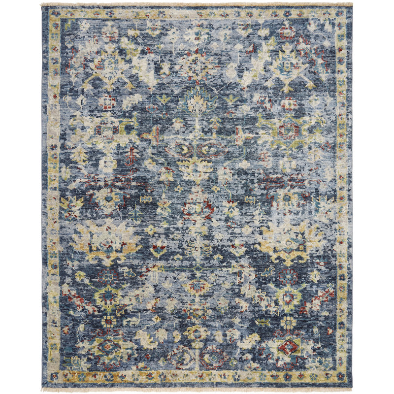 Margaritte Wool Flroal Area Rug in Blue/Yellow/Gold/Rust/Ivory, Rectangle 12' x 15'