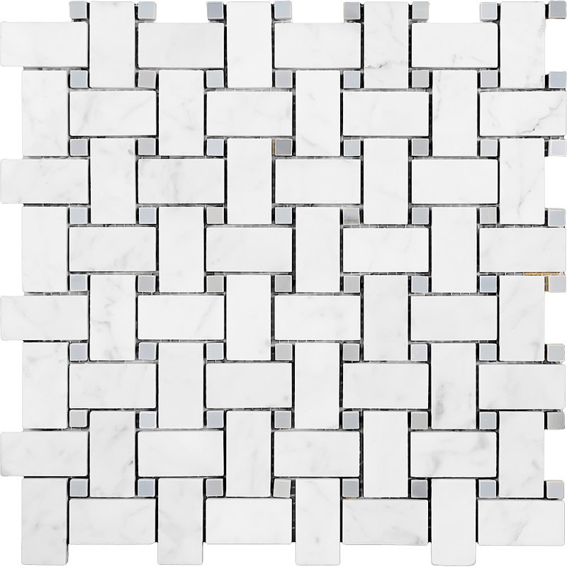 Bianco Carrara 1" x 2" Marble Basketweave Mosaic Wall & Floor Tile, Gray