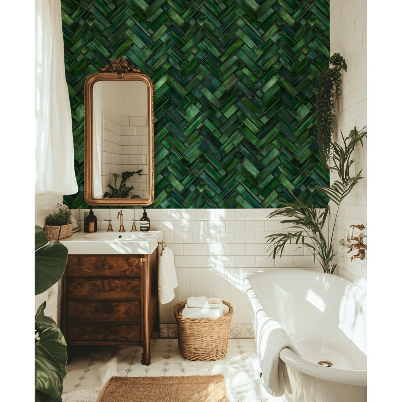Adhésif mural émeraude vert à motif de chevrons pelez et collez