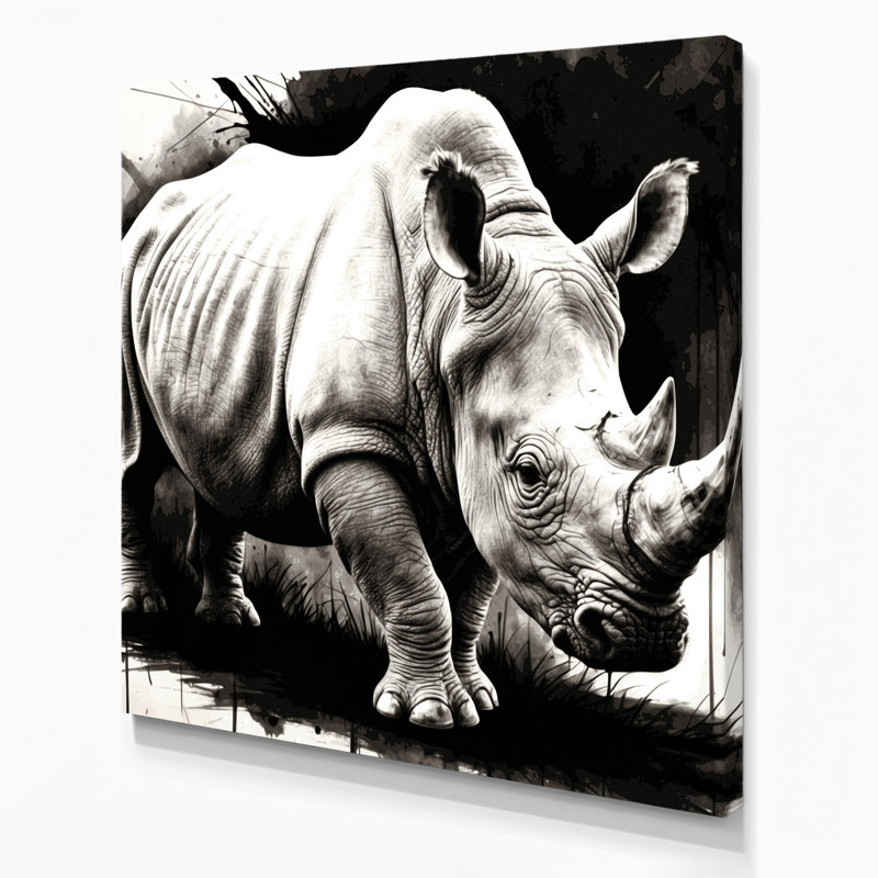 Faune, art mural sur toile gris, rhinocéros blanc, H 12 po x l 12 po