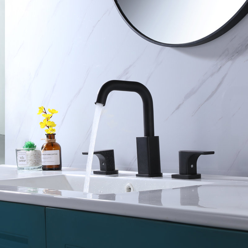 Robinet de lavabo de salle de bain espacé noir mat avec 2 poignées et robinet à 3 trous avec tuyaux d'alimentation CUPC en noir mat