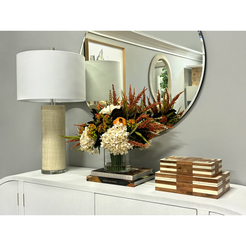 Fall Arrangement with Hydrangeas and Thistle, Cream