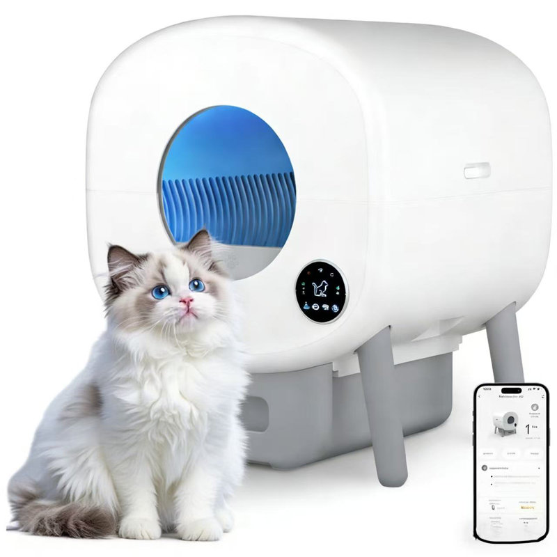 Bac à litière autonettoyant pour chat, bac à litière automatique de grande capacité pour chat, contrôle des applications, protection de la sécurité, 2 sacs à ordures en rouleau