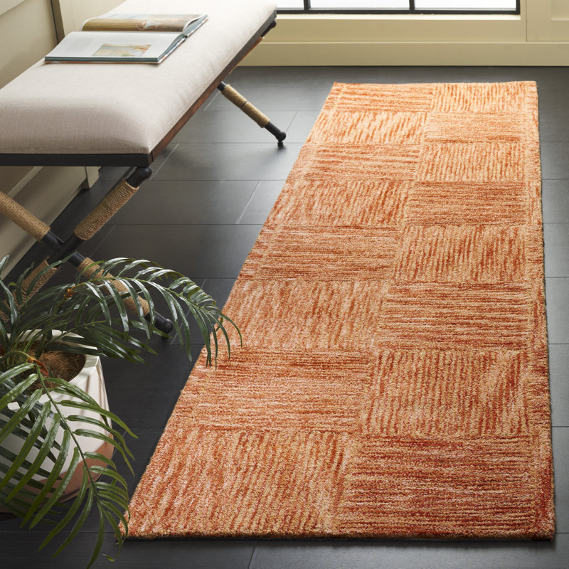 Tapis en laine et rouille touffetés à la main Soho, Tapis de couloir 2 pi 3 po x 8 pi